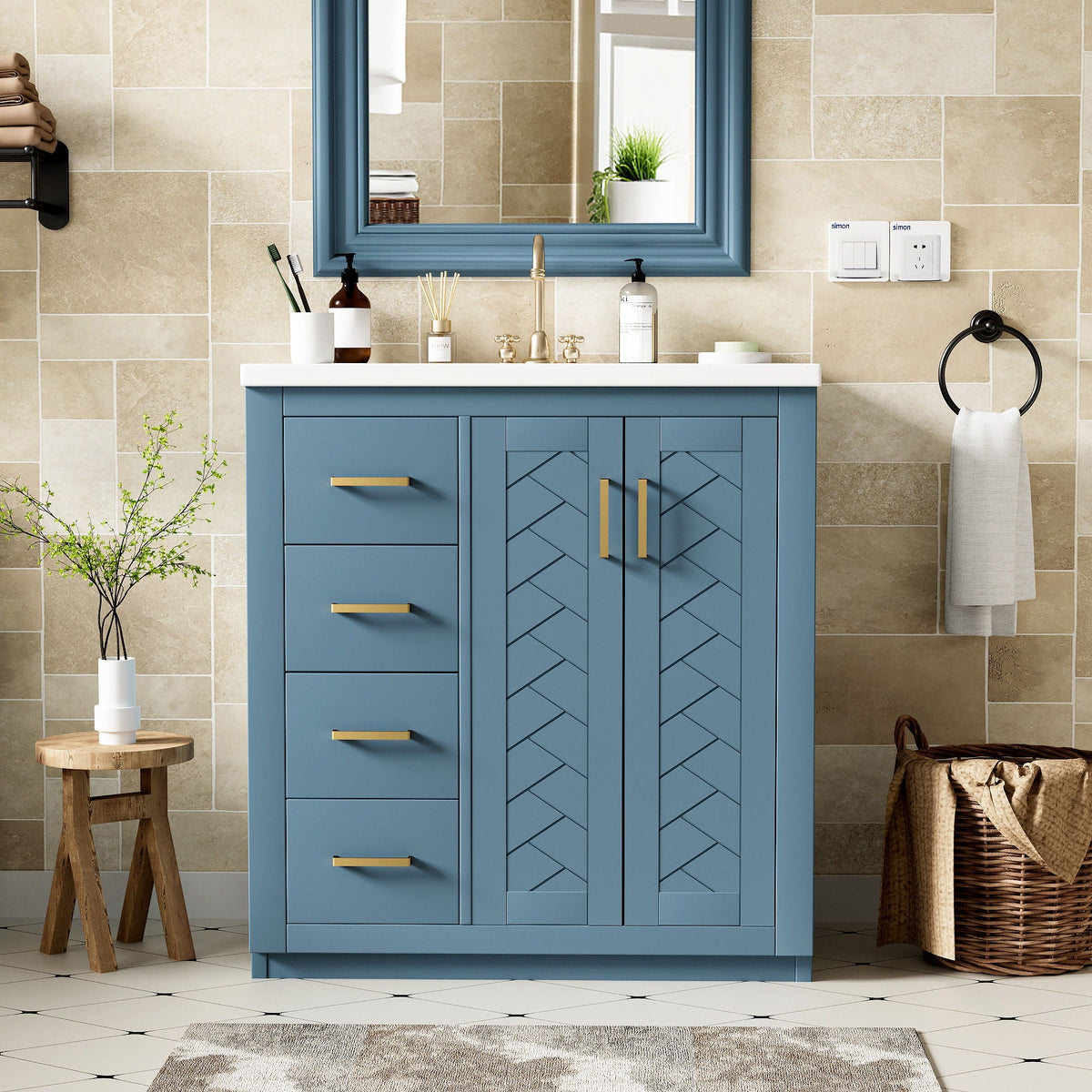Ceramic Sink Vanity Combo with 3 Drawers and Soft Closing Doors - 30"