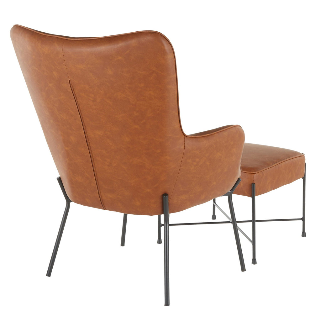 Industrial Lounge Chair & Ottoman Set with Metal Legs - Dark or Light Brown