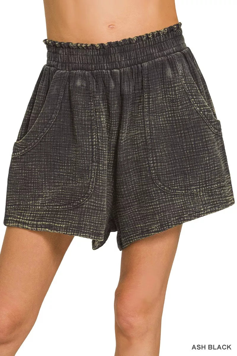 Zenana Washed Double Gauze Shorts