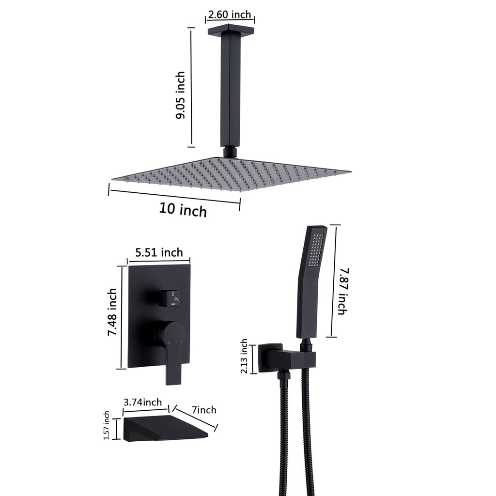 Wall Mount Shower System With High Pressure 10" Shower Head And Handheld