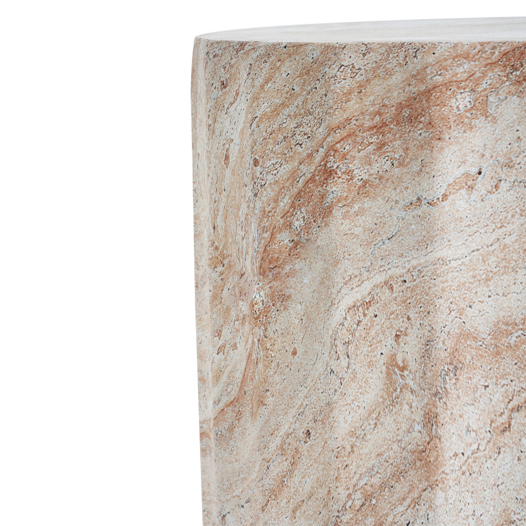 Lightweight Concrete Side Table with Cylinder Design - Beige