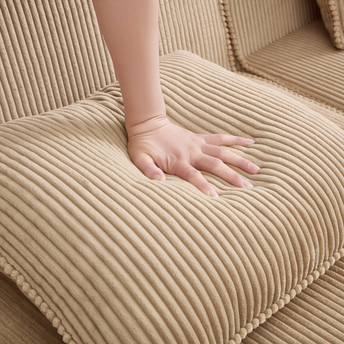 Armless Sofa With Pillow in Plush Corduroy - Camel