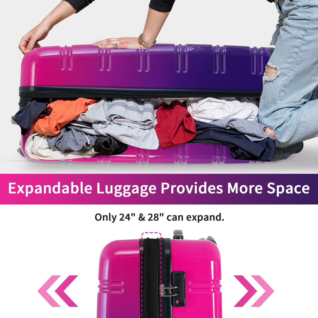 Gradient Color Hardshell Luggage Set with Spinner Wheels and TSA Lock – Light Blue or Purple