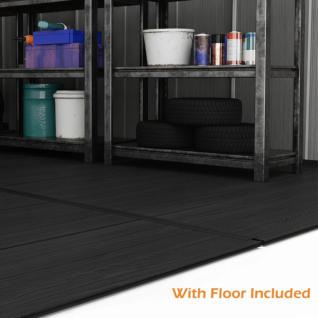 8x8 Ft Resin Outdoor Storage Shed with Floor - Weatherproof Resin