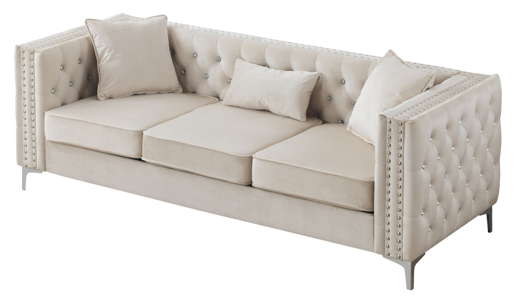 Paige Tufted Sofa with Faux Diamond Buttons - Multiple Colors
