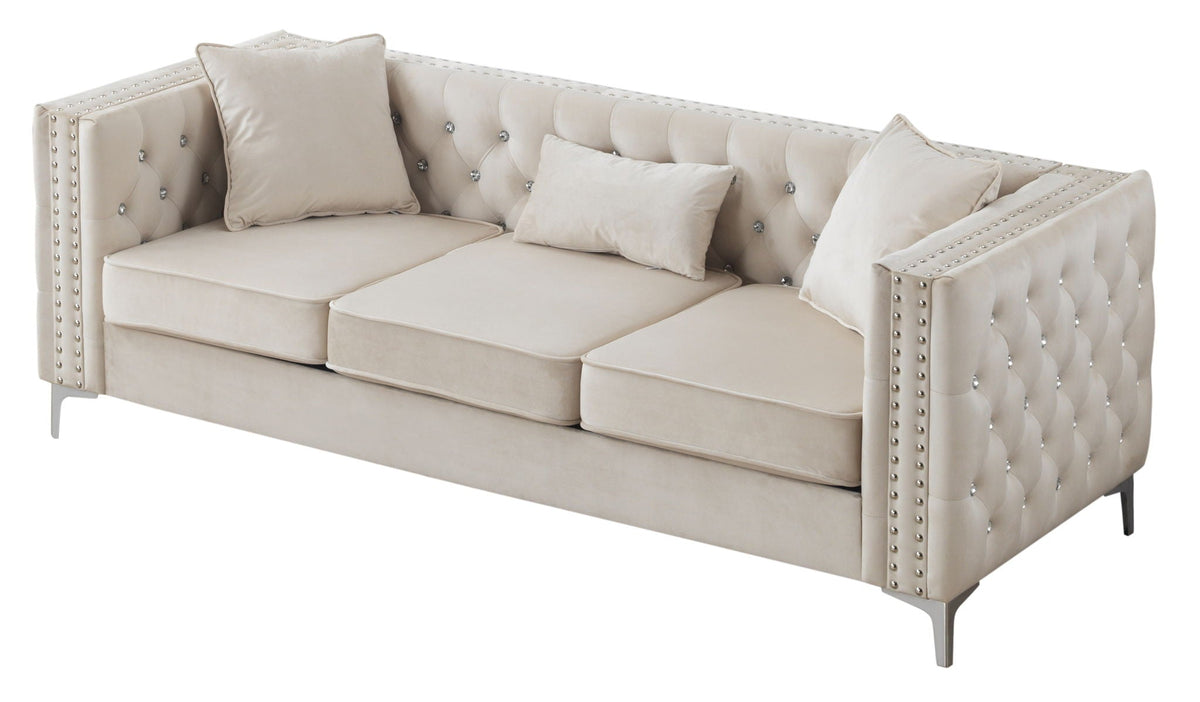 Paige Tufted Sofa with Faux Diamond Buttons - Multiple Colors