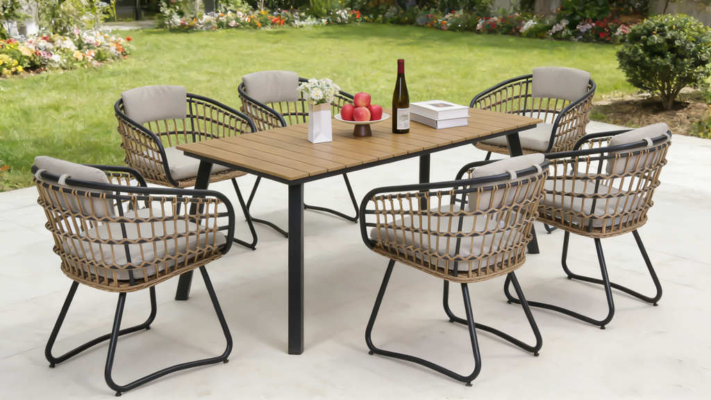 Outdoor Folding Dining Table for 4-6 with Umbrella Hole - Steel