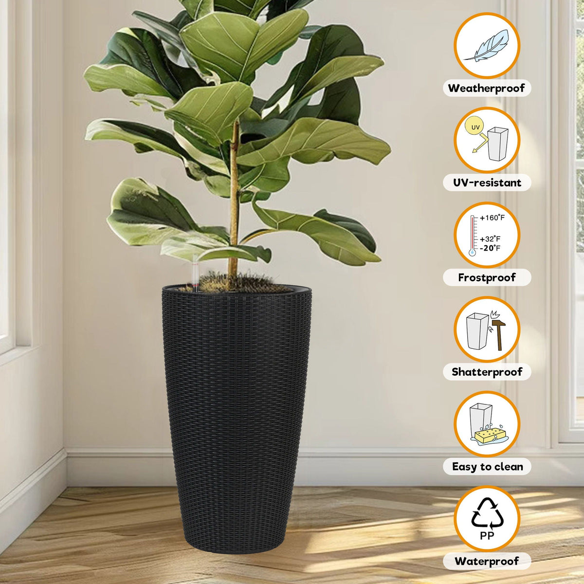 Tall Planters Set With Water Level Monitor And Auto Watering