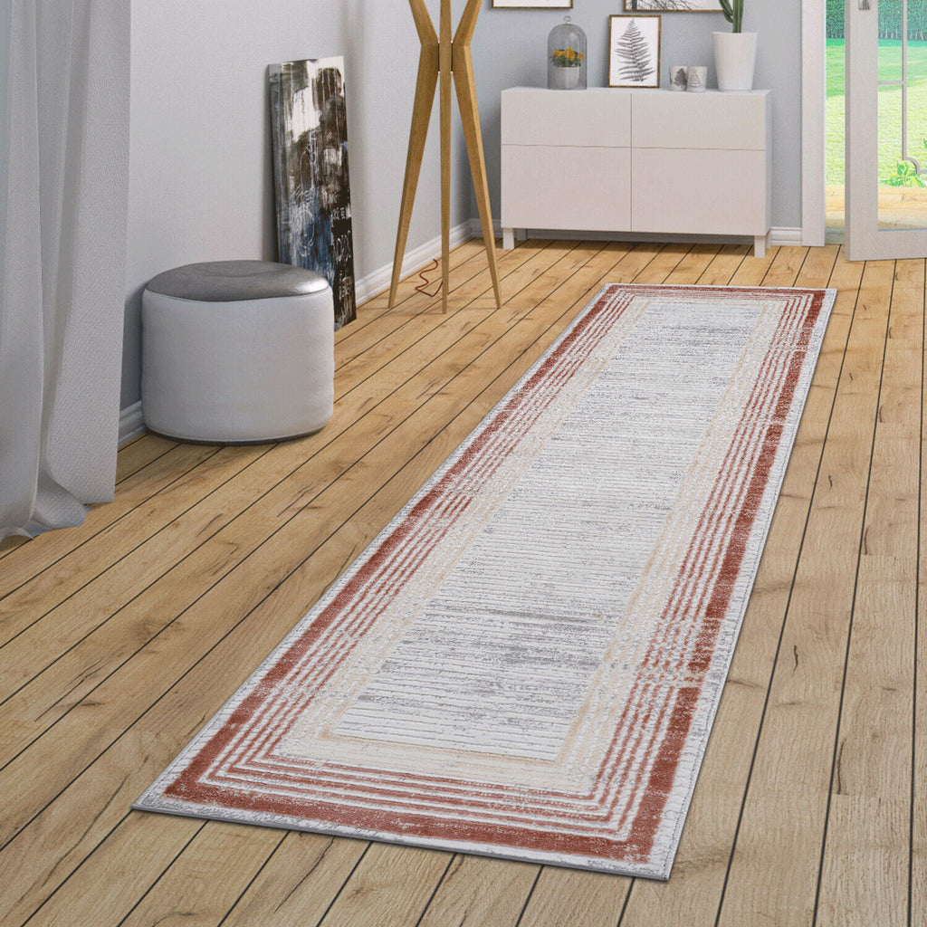Bordered Area Rug with Stain Resistance - Blue or Light Brown