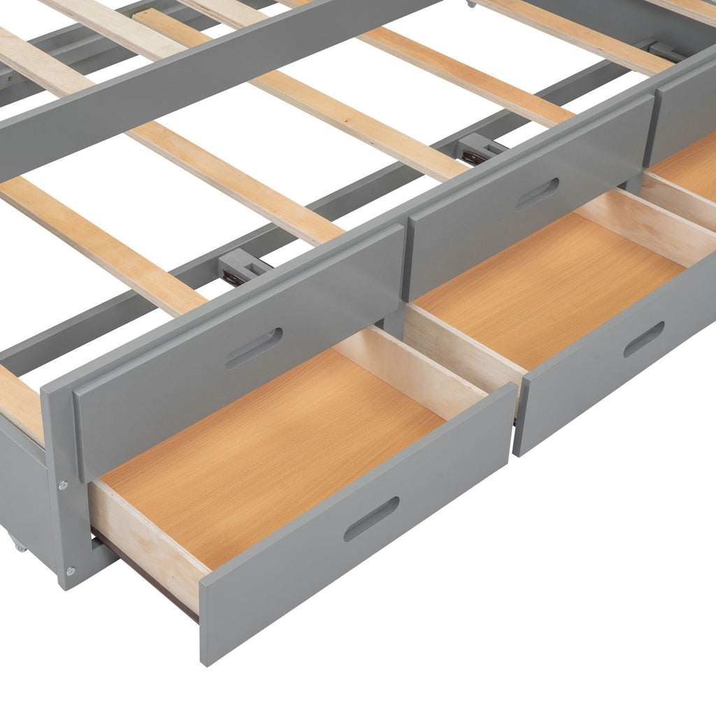 Full Size Platform Trundle Bed with Drawers and USB Ports - Gray