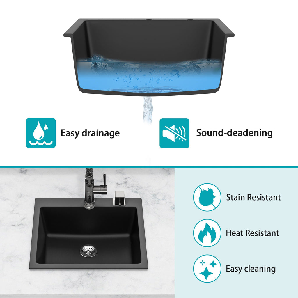 Quartz Kitchen Sink with Durable Design - Black or White