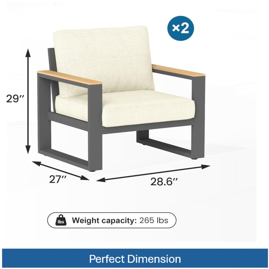 All-Weather Patio Armchairs with Thick Cushions – Set of 2 – Beige or Dark Gray