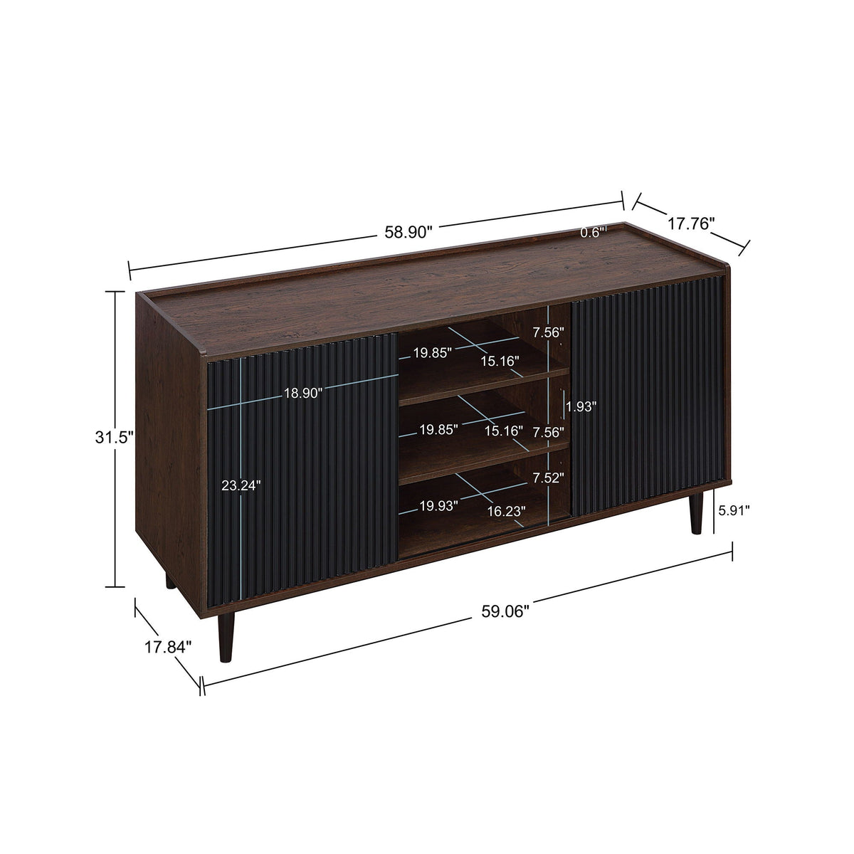 Fluted Sideboard with Adjustable Storage - Black or Blue