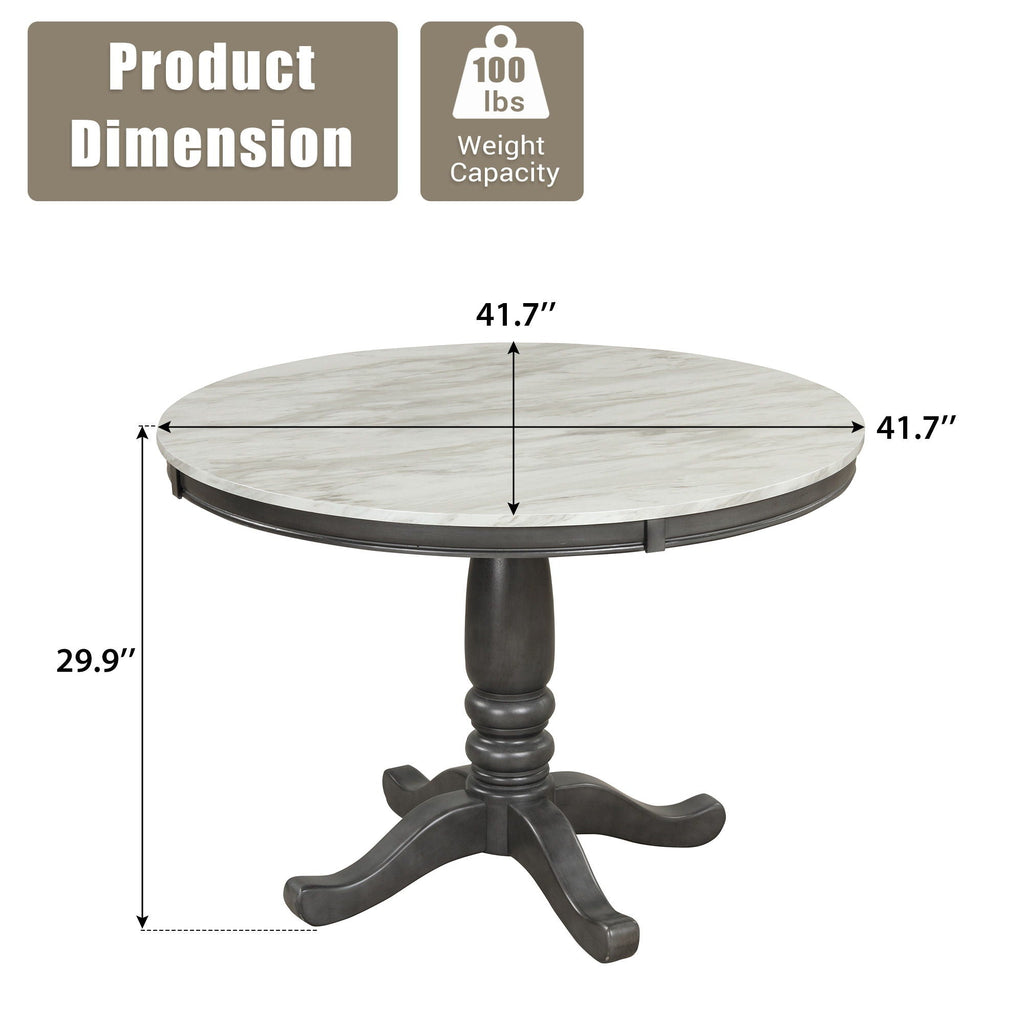 Gray Faux Marble Dining Table with Solid Wood Legs - Gray