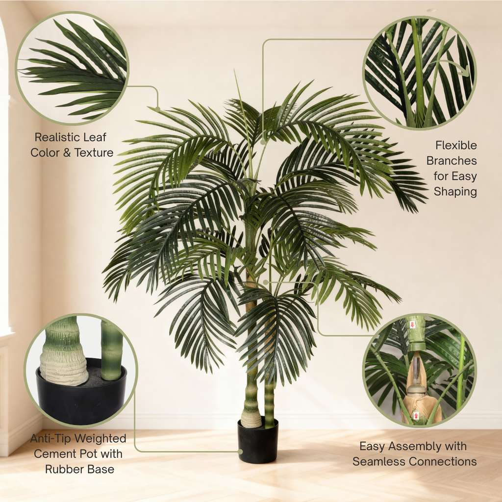 6FT Artificial Palm Tree with Realistic Detail - Green Leaves