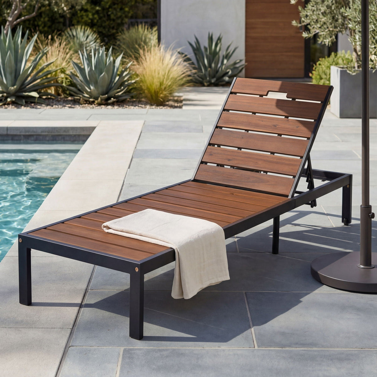 Outdoor Chaise with Adjustable Backrest - Light Brown or Dark Brown
