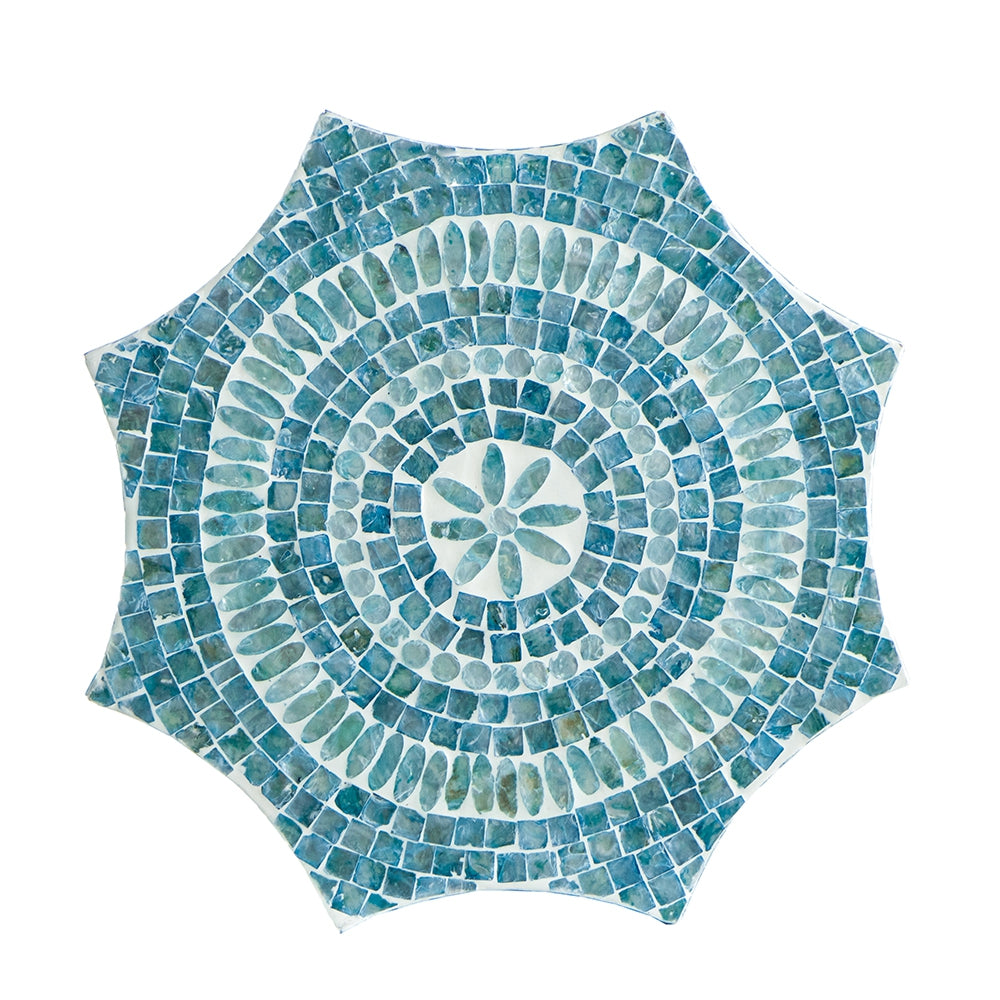 Capiz Design Pedestal Stool with Starburst Capiz Inlay - 17x17x20 Inches