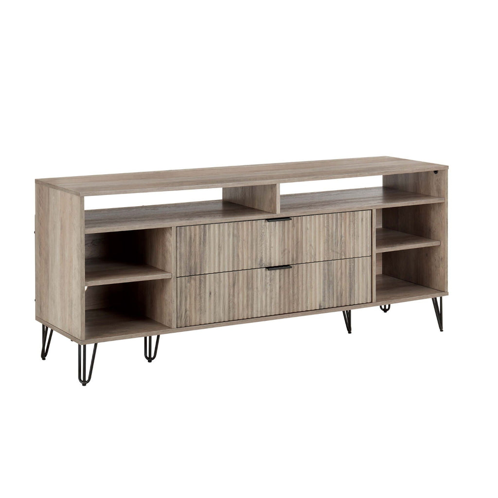 Fluted TV Stand with Storage and Metal Legs - Multiple Colors