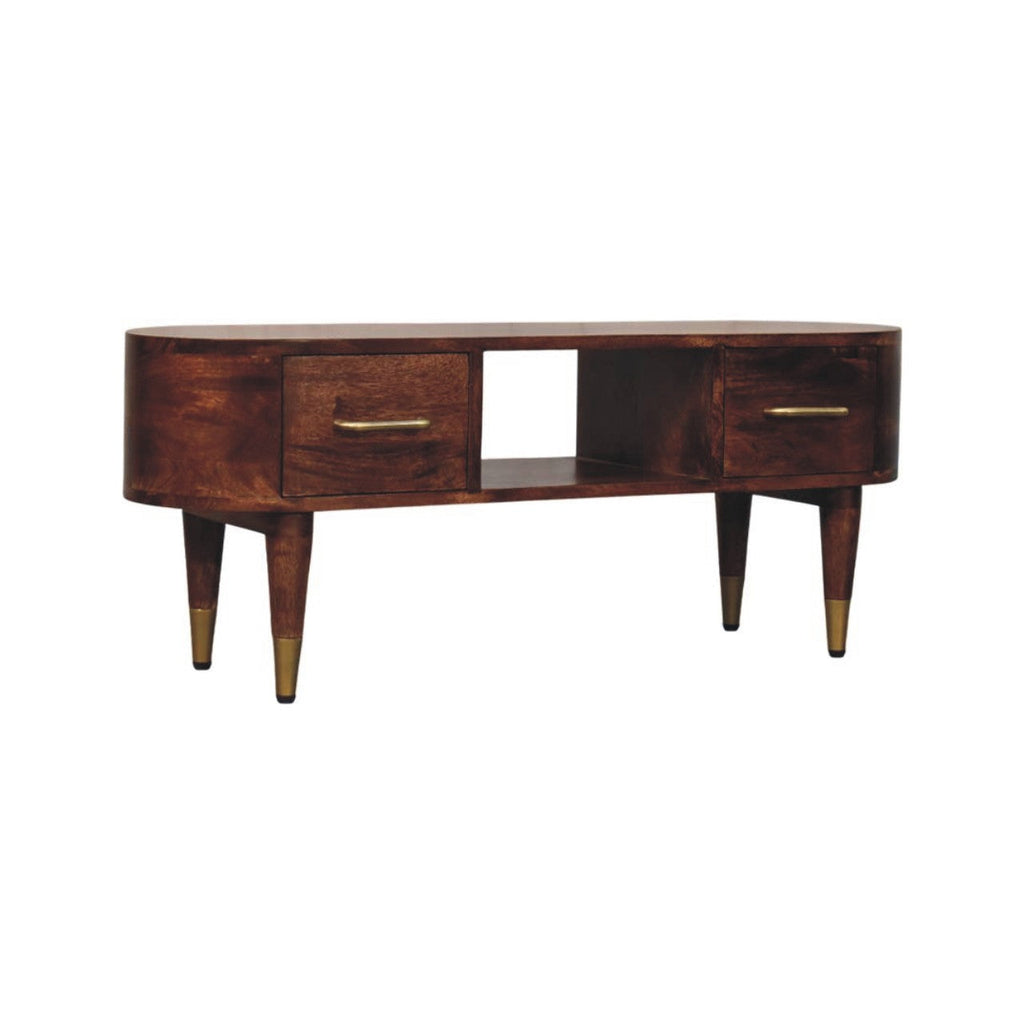 Solid Wood Two-Drawer Media Unit with Open Slot - Natural Finish