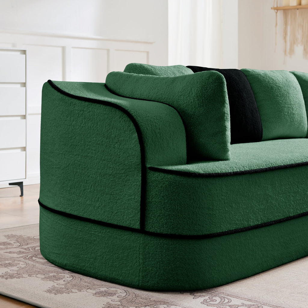 Elysees Left Chaise Sofa with Pillows in Green Teddy Fabric