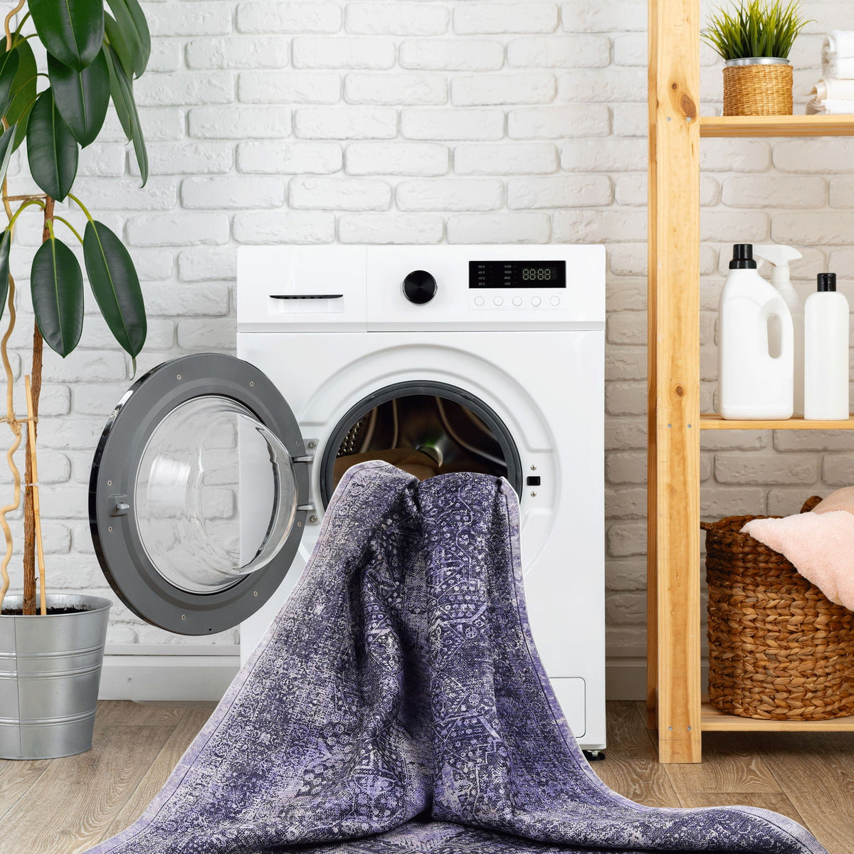 Maval Washable Area Rug with Low Pile - Dark Gray or Blue