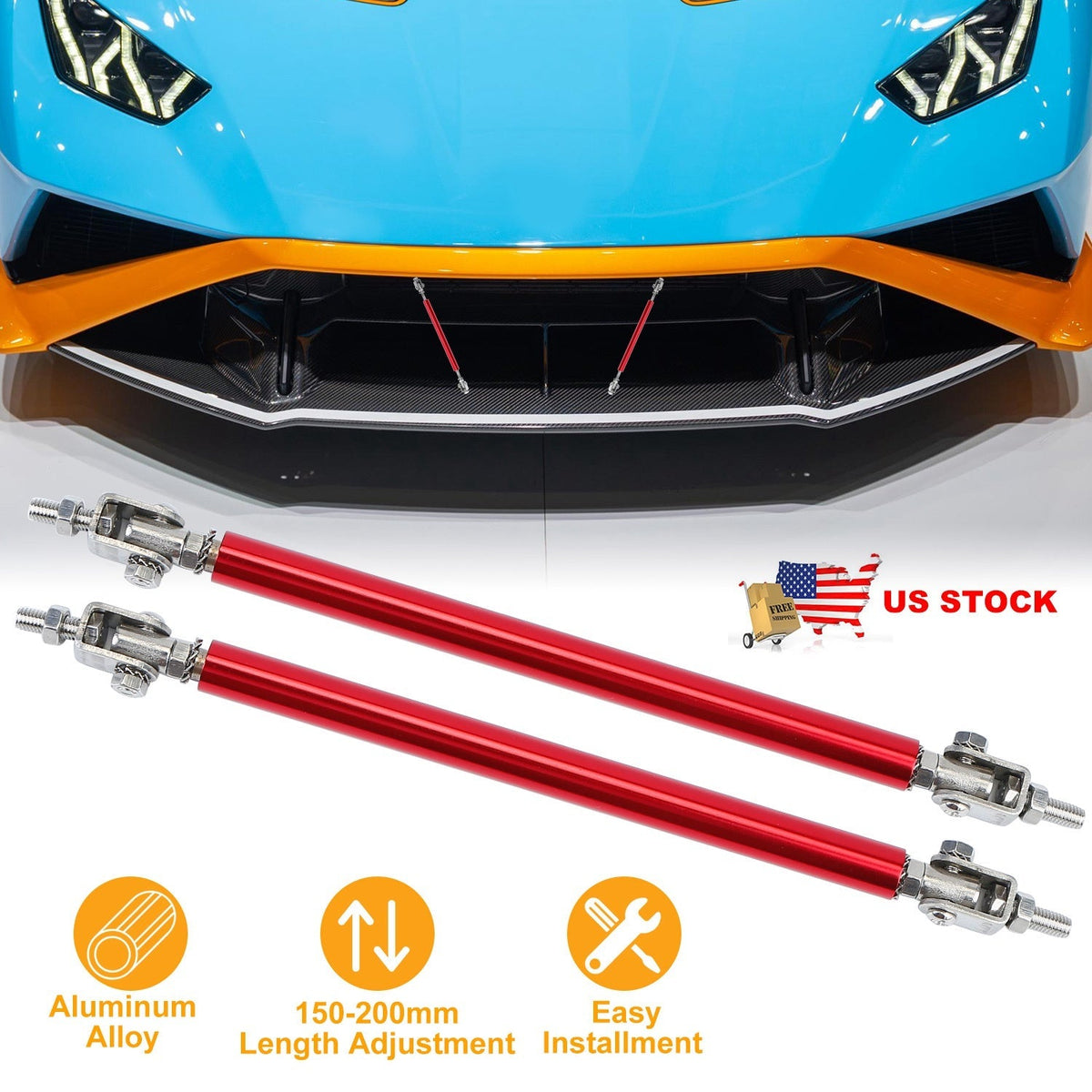 2Pcs Splitter Rod Front Bumper Lip Rod Strut Adjustable Lip Spoiler Tie Support Rods 150mm-200mm