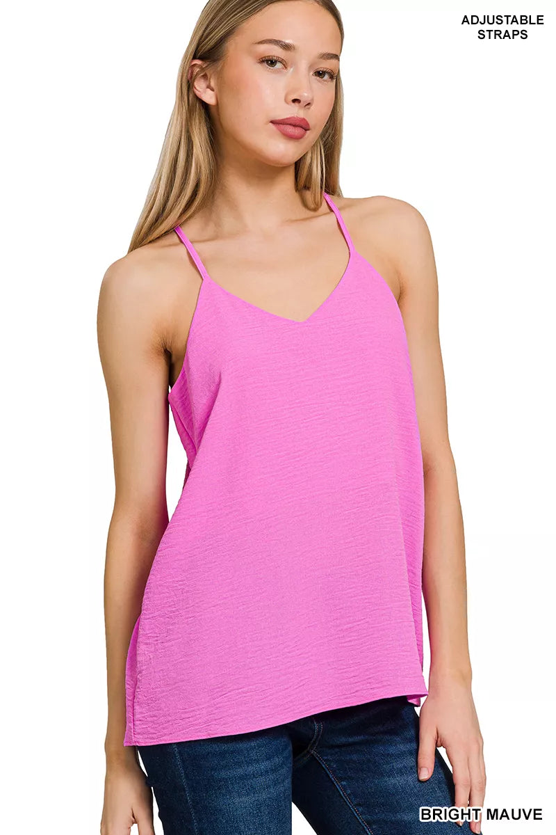 Zenana Woven Airflow Adjustable Strap V-Neck Cami