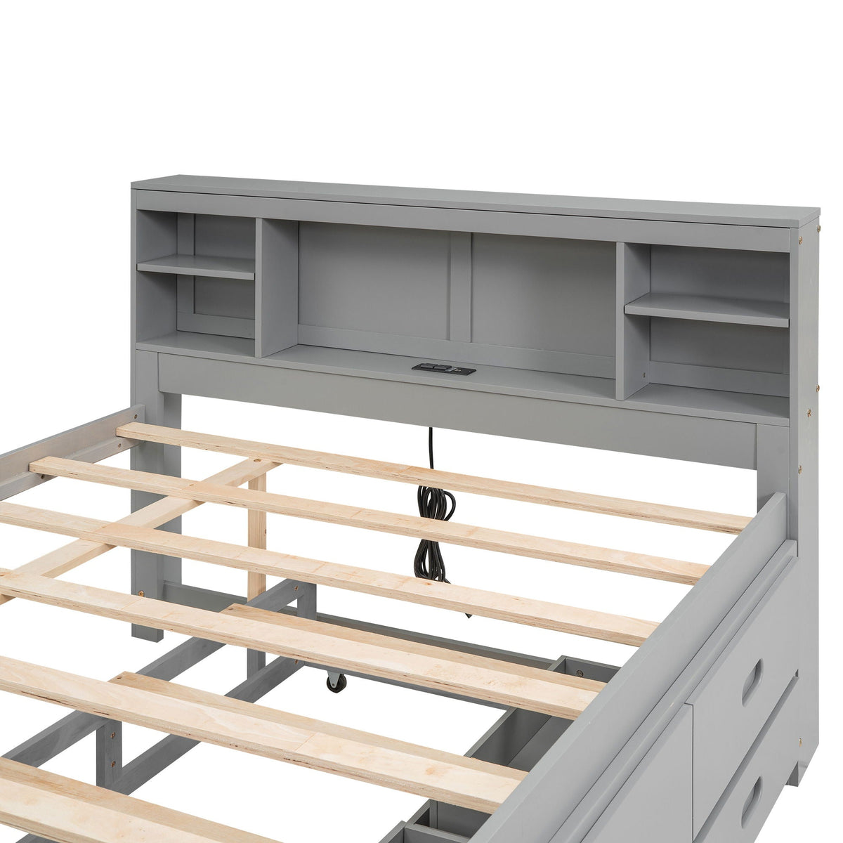 Platform Bed with Storage Headboard, USB, Trundle & 3 Drawers - Twin or Full