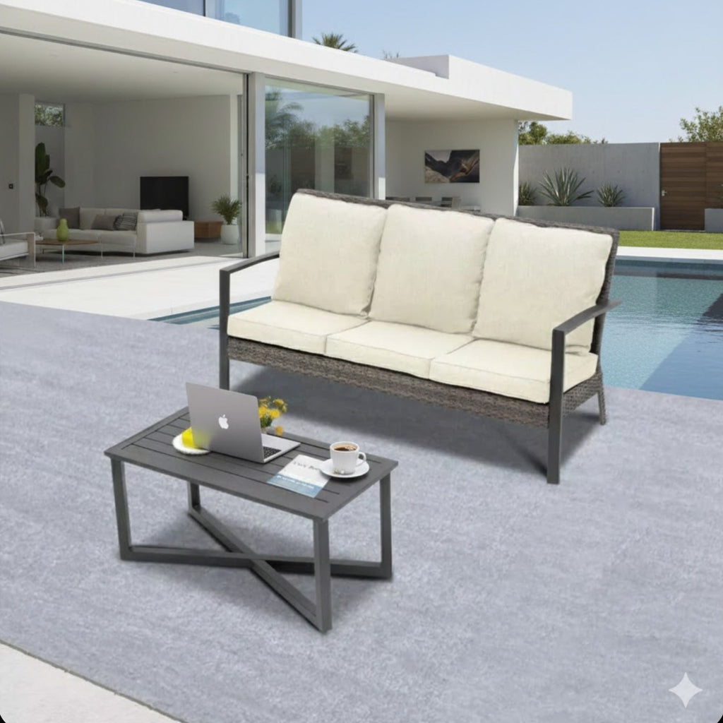 2 Piece Outdoor Patio Set with Cushions & Coffee Table - Gray or Beige