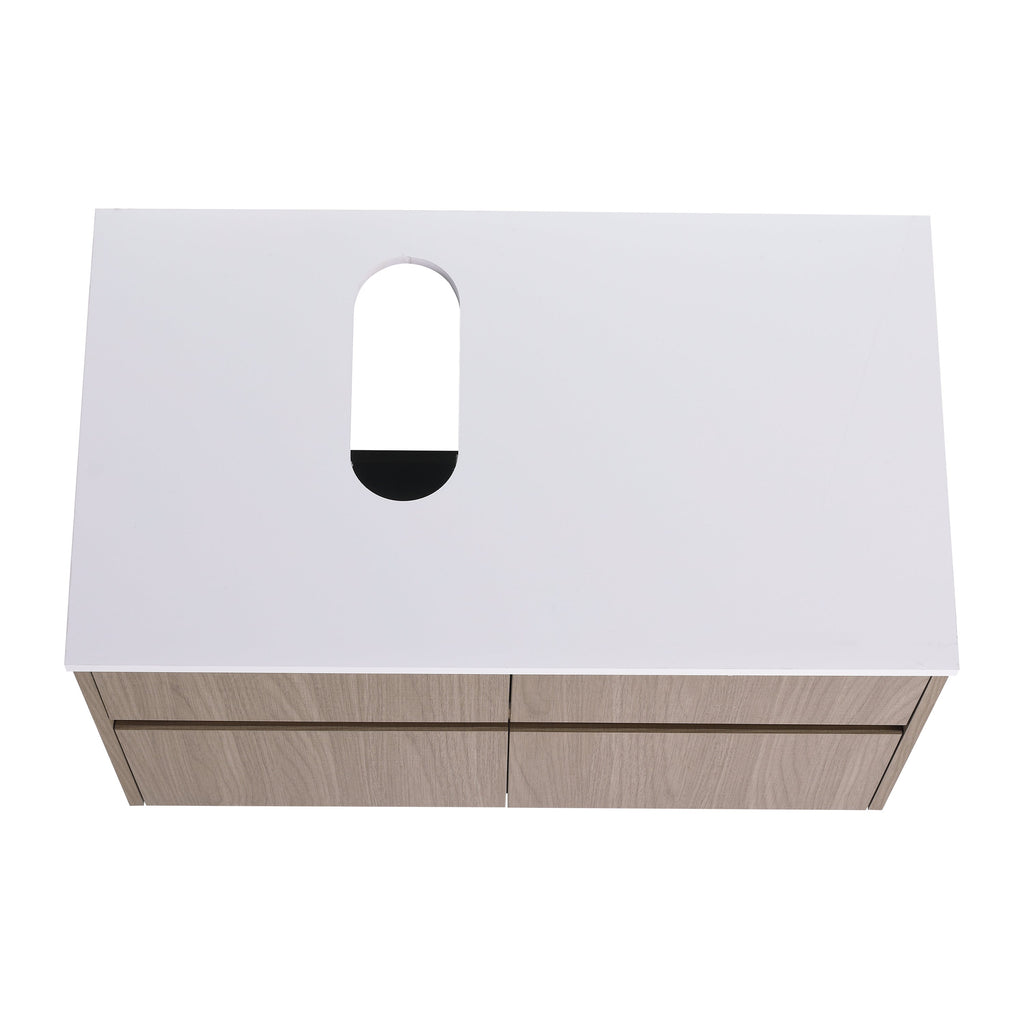32-Inch Wall-Mounted Bathroom Vanity with Soft Close Doors - Walnut