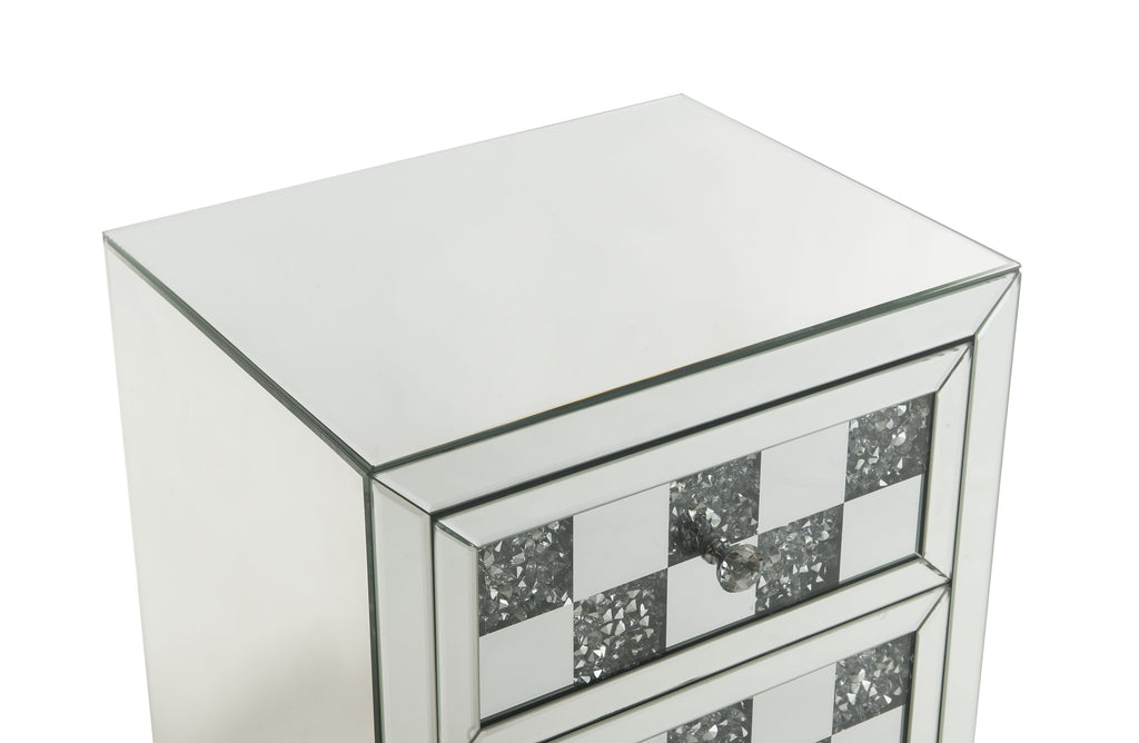Mirrored Accent Table with Faux Diamond Drawers - Silver