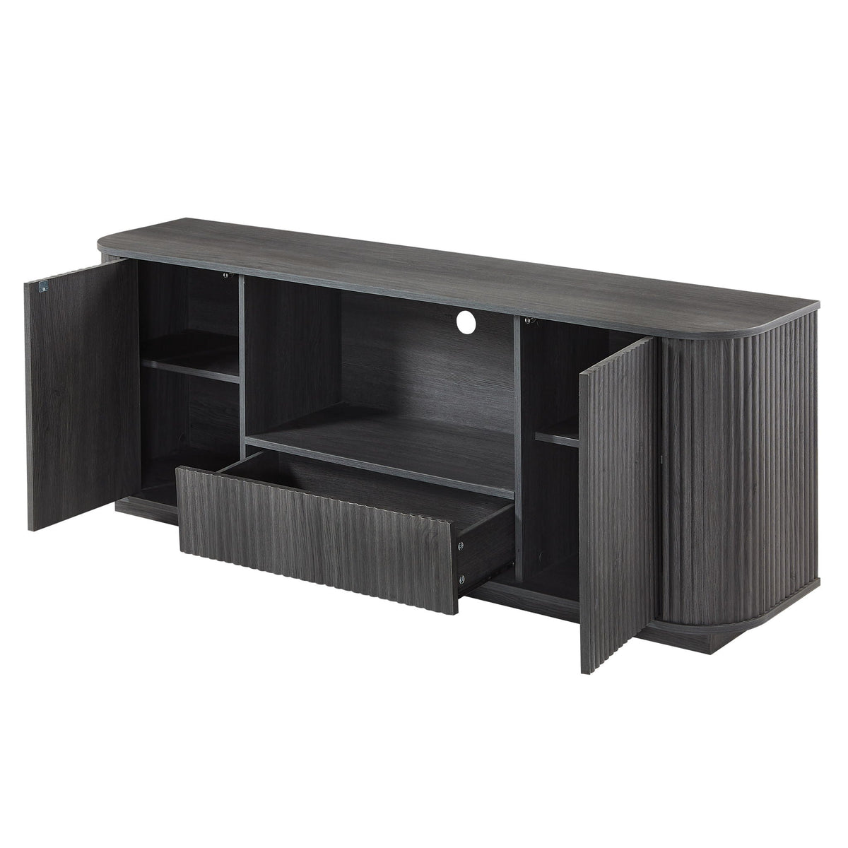 Modern Wavy TV Stand Rounded Sideboard With Storage Cabinet