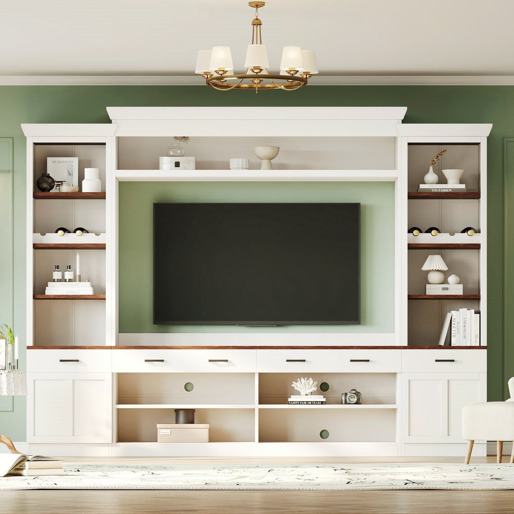 Farmhouse 4-Piece Entertainment Center with Bookshelf for TVs Up to 70" - Walnut MDF