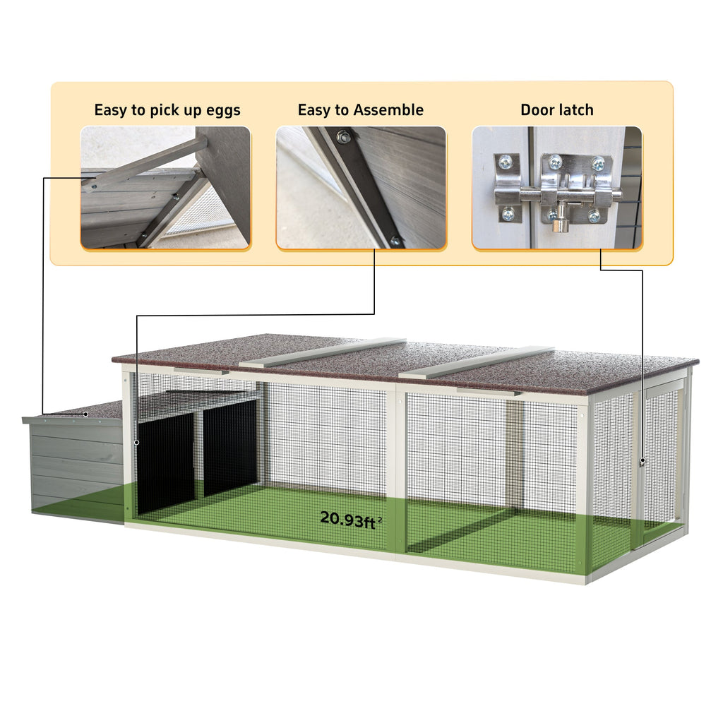 Large Wooden Chicken Coop with Weatherproof Roof - Gray