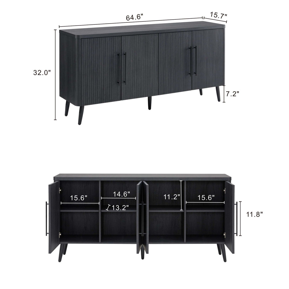 Mid-Century Modern Sideboard with Adjustable Shelves - Dark Gray or Light Brown
