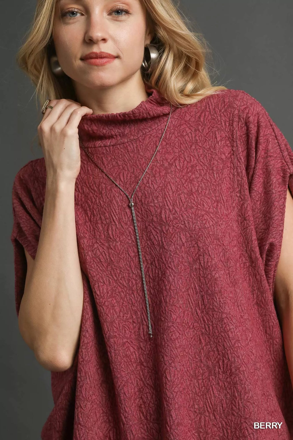 Umgee Textured Mock Neck Relaxed Top