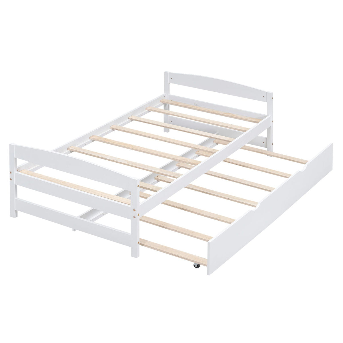 Twin Size Platform Bed with Trundle - Solid Wood Frame - Dark Gray or White