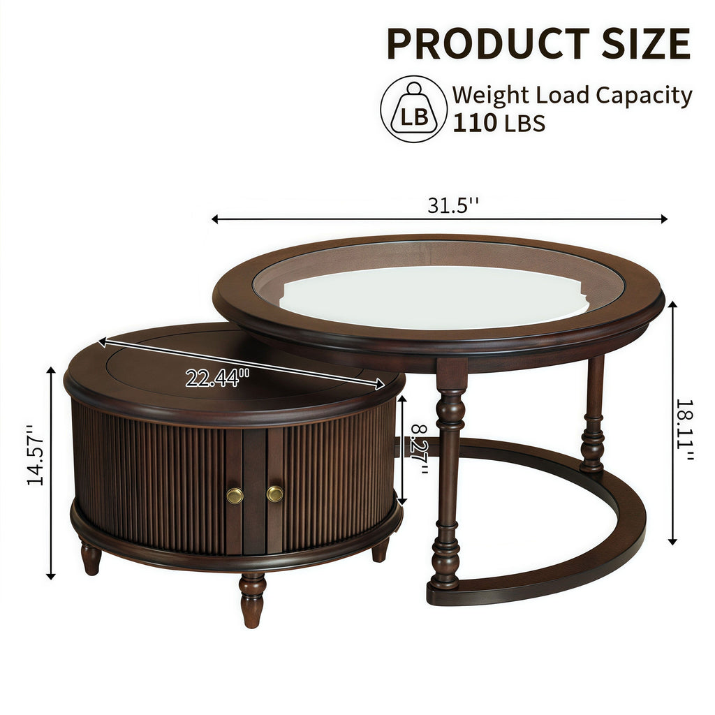 Modern Nesting Coffee Table Set with Glass Top - Dark Brown or Black