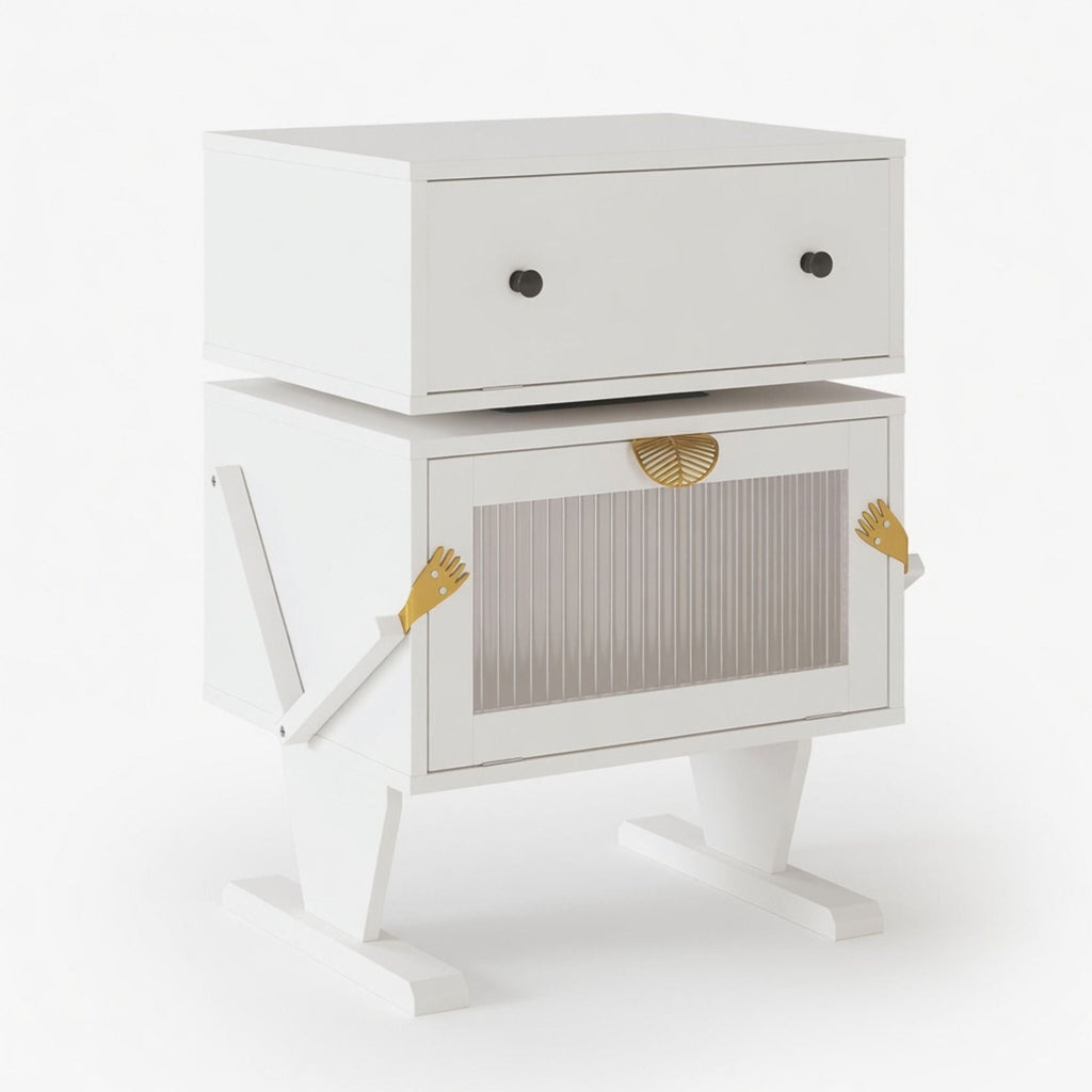 Robot LED Nightstand with 360° Rotating Drawer - White, Pink, or Green