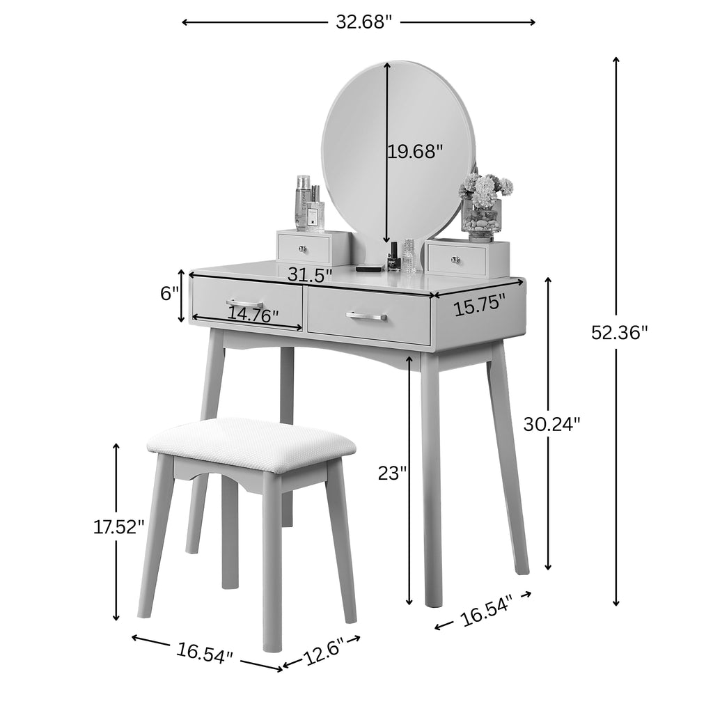 Liannon Contemporary Wood Vanity and Stool Set with Storage Drawers - Natural Wood