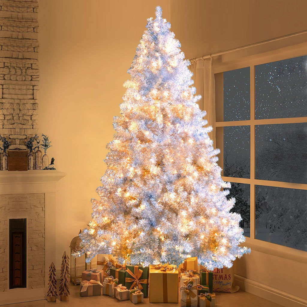 7.4FT Pre-Lit Artificial Christmas Tree with 400 LED Lights - Silver