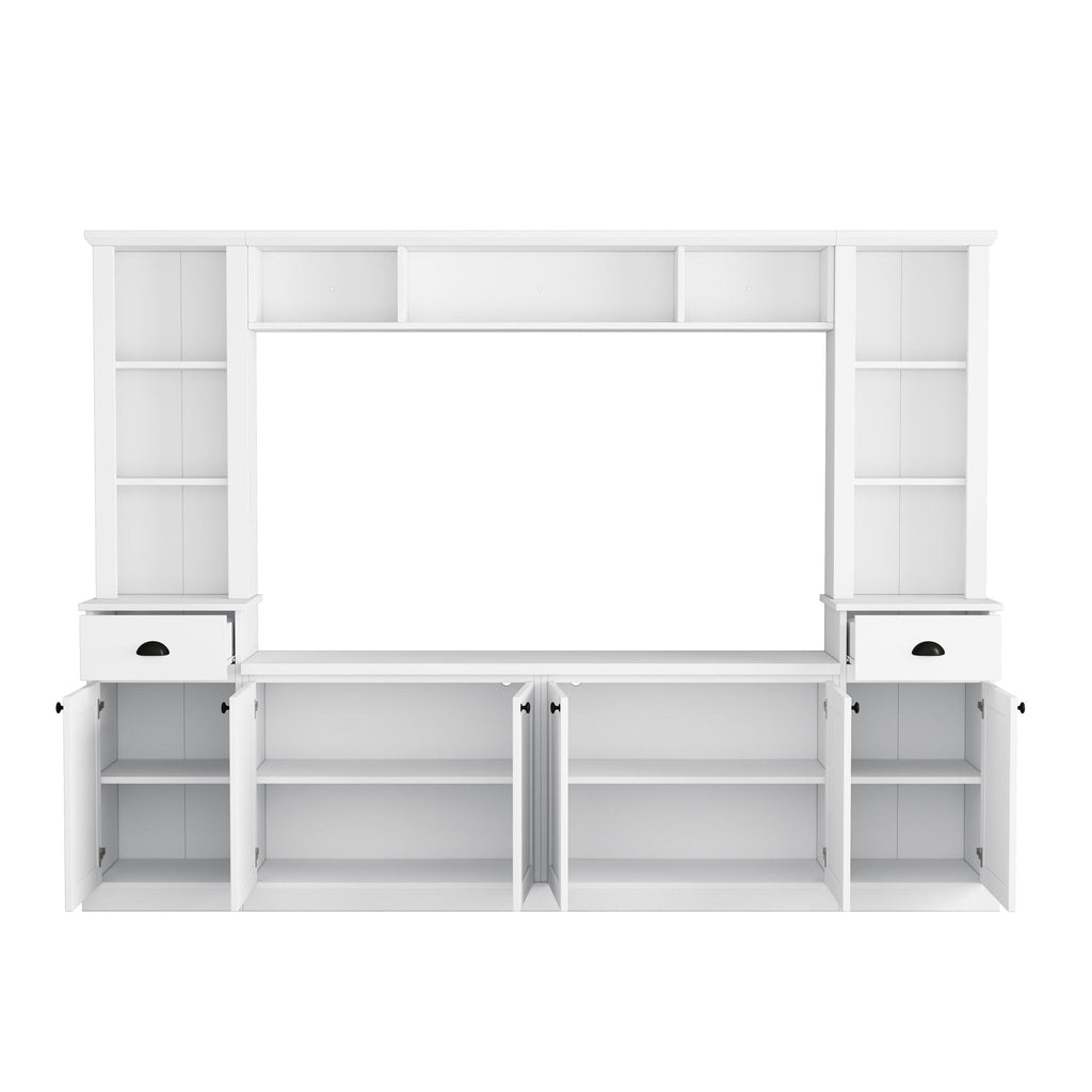 Minimalist Entertainment Wall Unit Set with Adjustable Bridge for TVs Up to 75" - White or Black