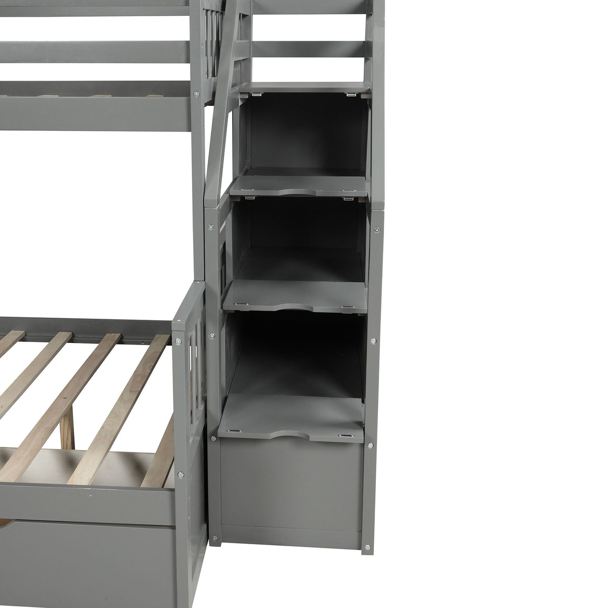 Bunk Bed With Storage Staircase, Slide, Desk, Drawers, And Shelves