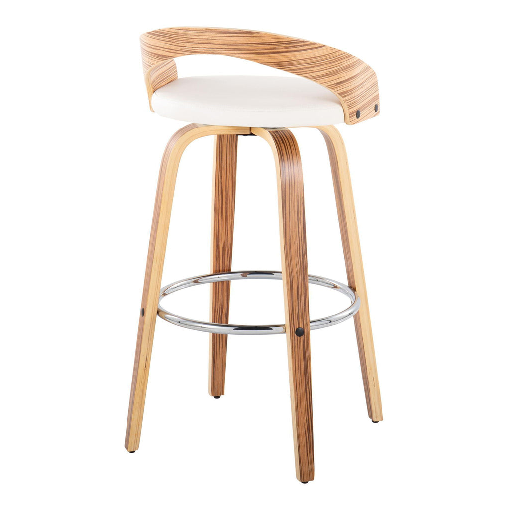 Contemporary Swivel Barstool Set with Round Footrest - Pearl Silver