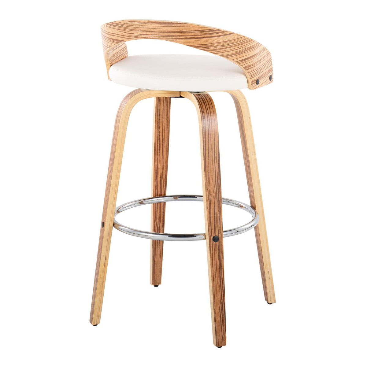 Contemporary Swivel Barstool Set with Round Footrest - Pearl Silver