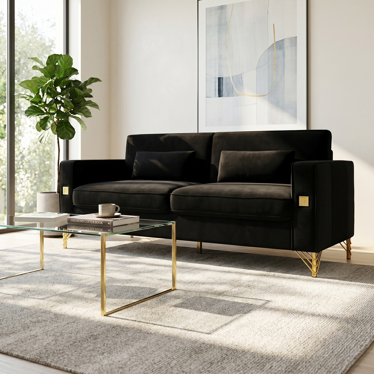 Luxury Velvet Sofa with Plush Cushions - Velvet