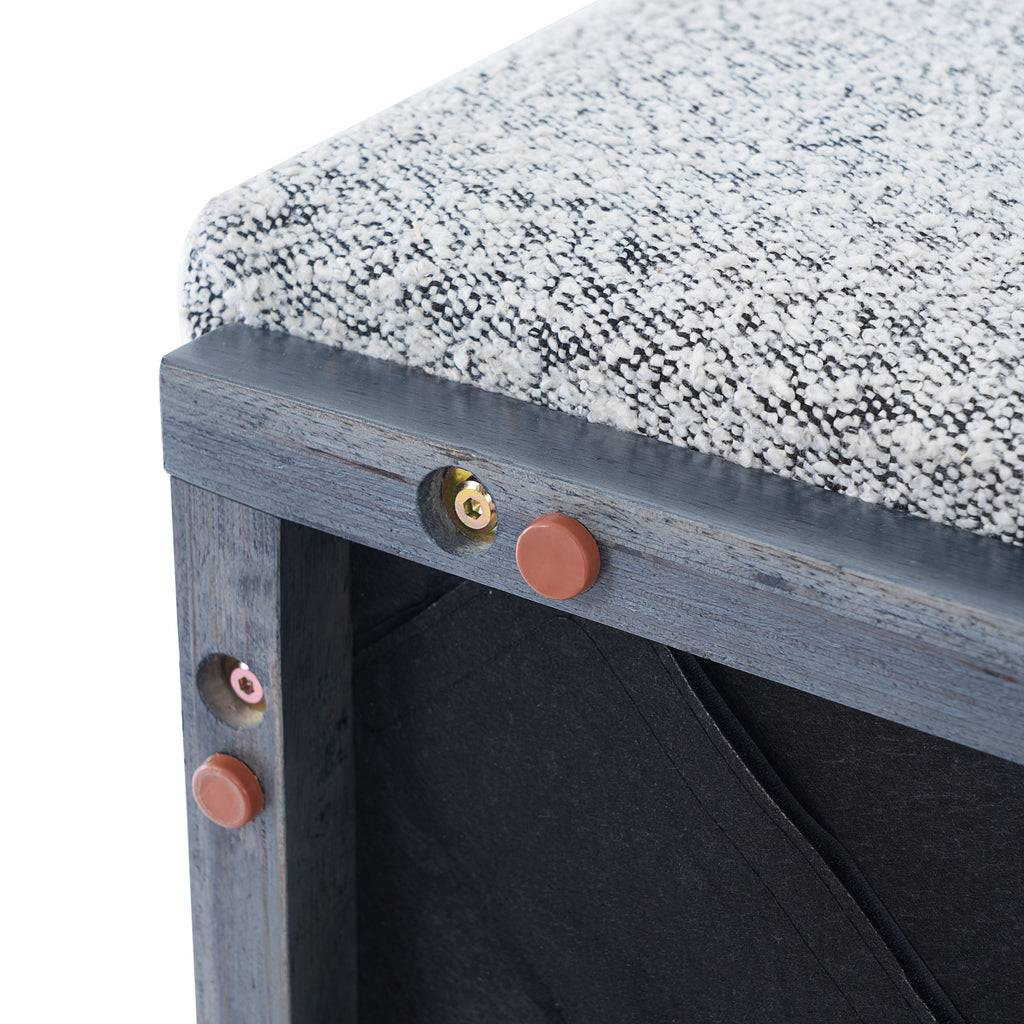 Square Upholstered Ottoman with Solid Wood Legs - Black-and-White Fabric