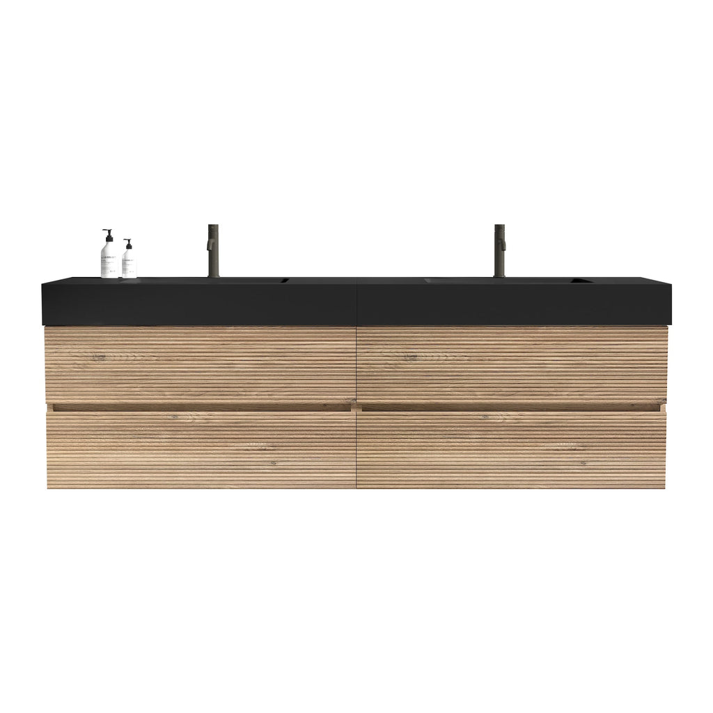 Grace 72'' Bathroom Vanity with Soft-Close Drawers - Walnut/Black