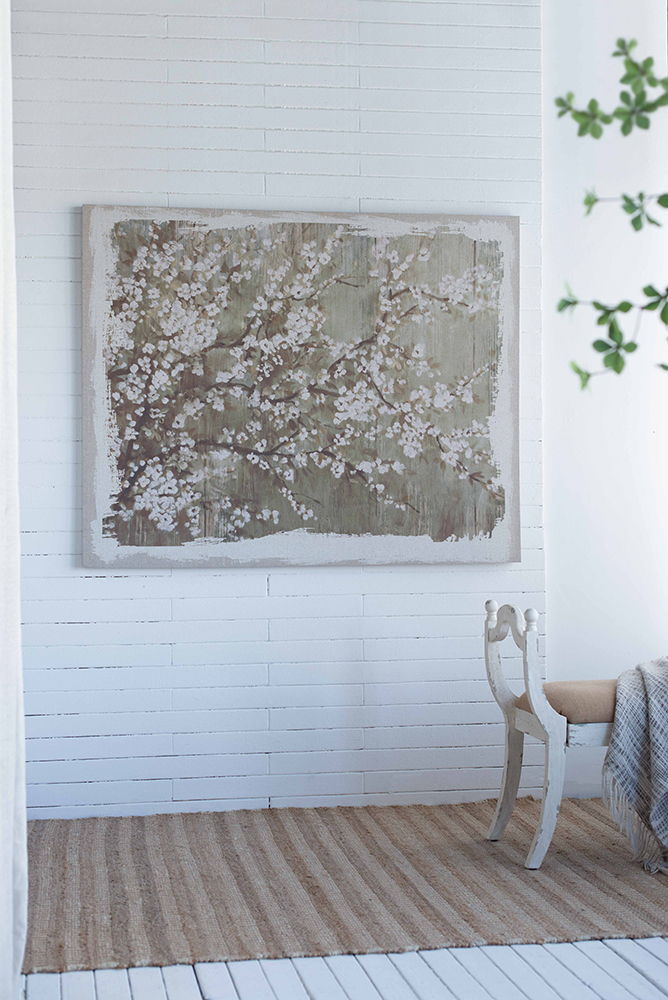 Large Cherry Blossom Canvas Art Print with Gray / White Matte Finish