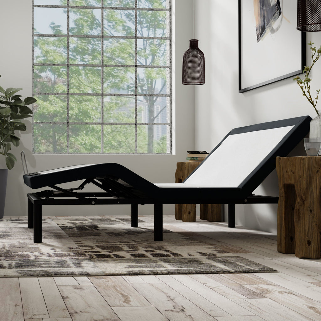 Full Adjustable Bed Base with Massage and USB Ports – White/Charcoal